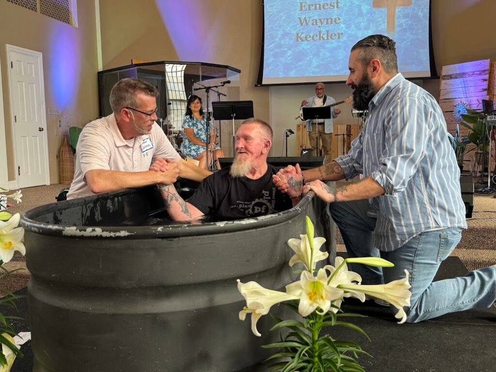 baptismal font, baptism, worship team at church